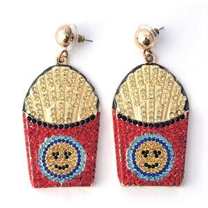 French Fries Happy Face Emoji Fast Food Large Charm Earrings Aldo Y2K